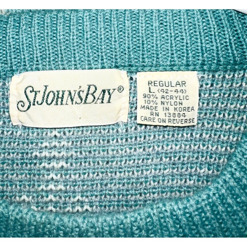 St. Johns Bay Women’s Teal/Purple & White Geometric Sweater Large Acrylic/Nylon - Picture 3 of 4